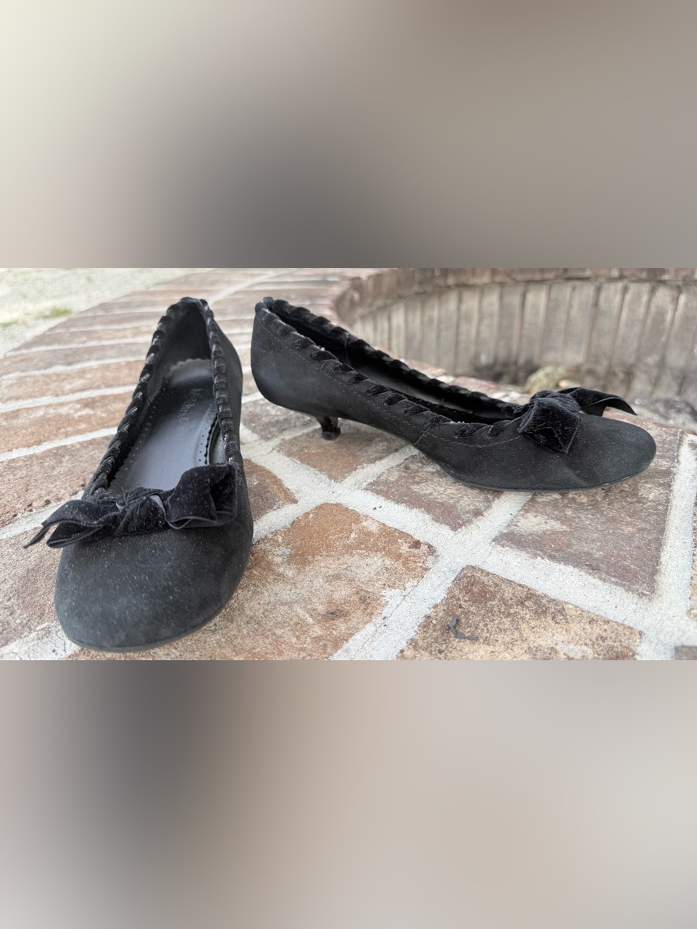 Madeline Black Velvet Bow Kitten Heel Pumps - Women